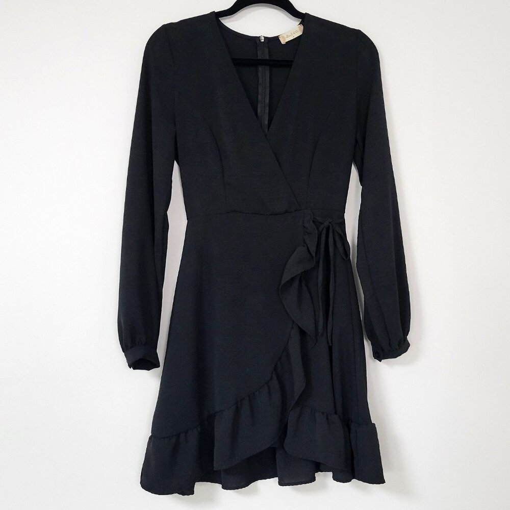 Altar’d State Black Faux Wrap Ruffle Mini Dress LBD Dark Coquette